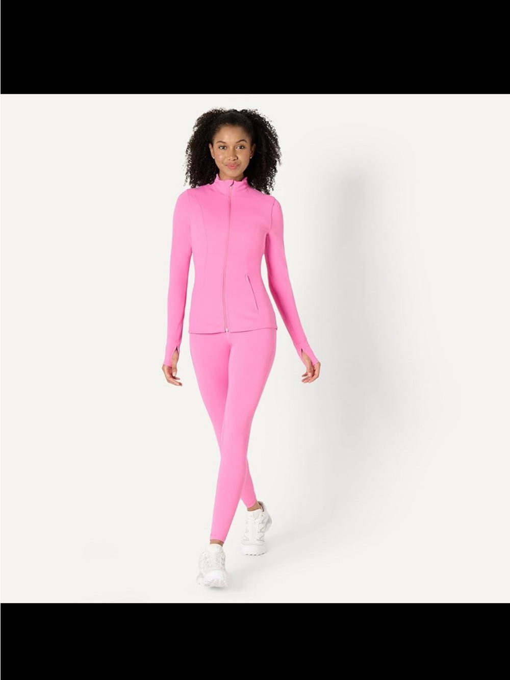 VSX Pink Long-Sleeve Athletic Top with High-Waist Pink Flared Leggings